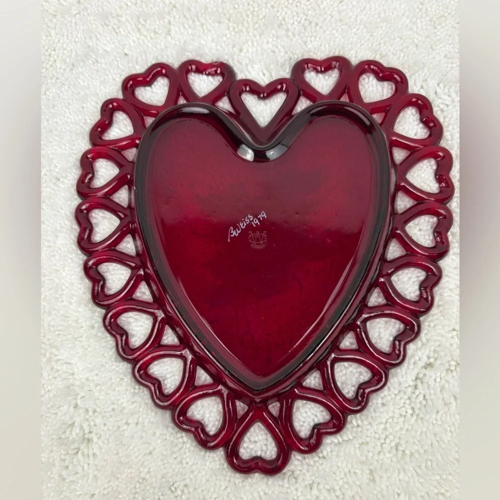 Vintage Westmoreland Ruby Red Heart Trinket Dish or Decorative Item